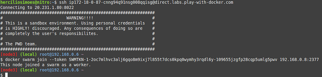 Segundo worker ingressando no cluster Docker Swarm